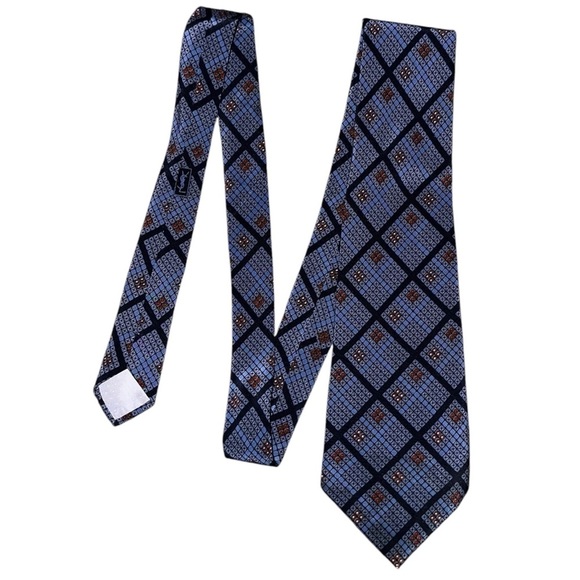 Yves Saint Laurent Paris Designer Blue Burgundy Geometric All Silk Wide Tie - Picture 3 of 4